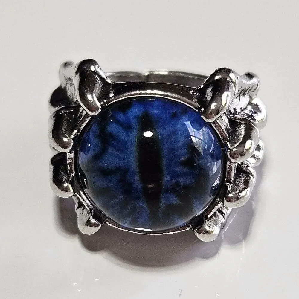 Skull Demon Blue Eye Rings - Silver Tone Ring Adjustable Fashion Jewelry